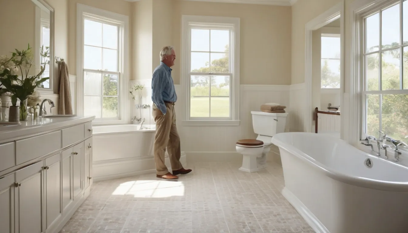 A friendly provider showing a homeowner a walk-in tub in a bathroom in Manassas